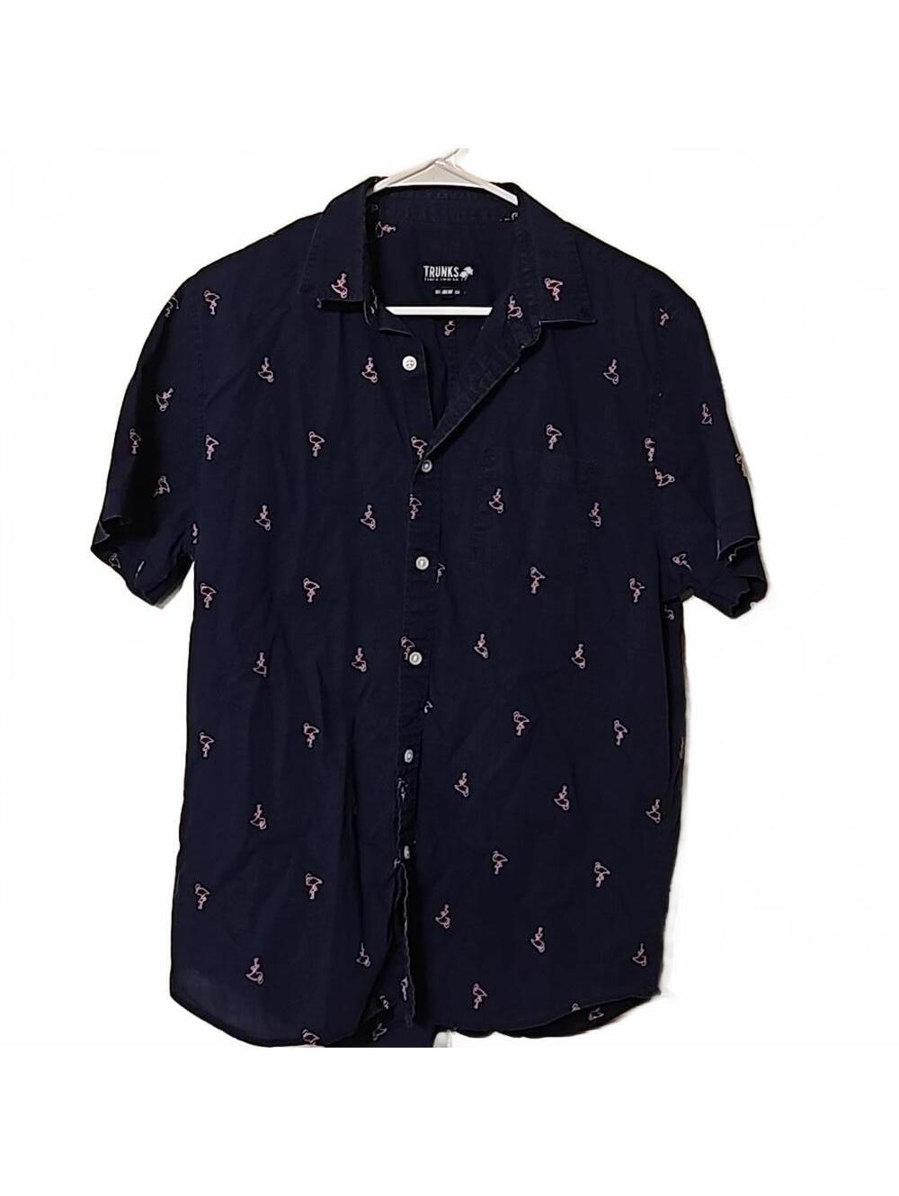 Trunks Surf and Swim Co. Embroidered Flamingo Button Up Short Sleeve Shirt
